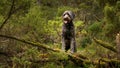 Dark colored Labradoodle in the woods for a portrait Royalty Free Stock Photo