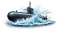 A dark-colored submarine emerges from the ocean, creating a splash around it. The Royalty Free Stock Photo