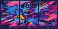 Dark And Colorful Abstract Graffiti Style A4 Poster Vector Illustration Background Template