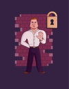 Cartoon Character - Bodyguard Security. Darken illustration for nightclub guardian. Wall background. Vector Illustration