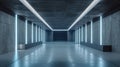 Dark concrete garage background, inside futuristic modern room or hall, underground tunnel with white led light. Concept of studio Royalty Free Stock Photo