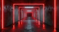 Dark concrete garage background, inside modern room or hall, underground tunnel with red neon light. Concept of studio, background Royalty Free Stock Photo