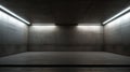 Dark concrete room background, empty underground warehouse with low light. Abstract modern hall like garage with gray walls.