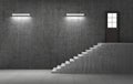 Dark concrete room with stairs leading to the door Royalty Free Stock Photo