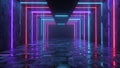 Neon Grid Corridor: Futuristic Tunnel of Multicolor Light Frames Royalty Free Stock Photo