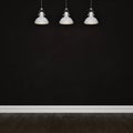 Dark concrete wall and wooden floor with electric lamps