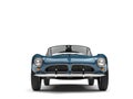 Dark cornflower blue vintage sports car - front view closeup shot