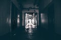 Dark corridor in building, doors, perspective Royalty Free Stock Photo