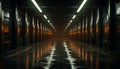 Dark corridor inside a futuristic factory, spooky and empty generated by AI