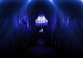 Dark corridor with neon light, luxurious interior in a night club version. Louvr