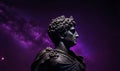 Dark cosmos galaxy background with head statue of julius ceasar. Generative AI