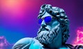 Dark cosmos with head statue of an Greek god zeus with colorful sunglasses. Generative AI