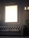 Dark cozy classic interior with sofa and blank picture frame . 3d rendering Royalty Free Stock Photo