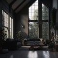 A dark, cozy interior background for a loft-style living room Royalty Free Stock Photo