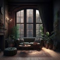 A dark, cozy interior background for a loft-style living room Royalty Free Stock Photo