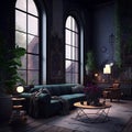 A dark, cozy interior background for a loft-style living room Royalty Free Stock Photo