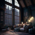 A dark, cozy interior background for a loft-style living room Royalty Free Stock Photo