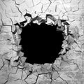 Dark cracked broken hole in concrete wall