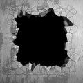 Dark cracked broken hole in concrete wall. Grunge background Royalty Free Stock Photo