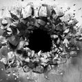 Dark cracked broken hole in concrete wall. Grunge background Royalty Free Stock Photo