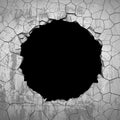 Dark cracked broken hole in concrete wall. Grunge background Royalty Free Stock Photo