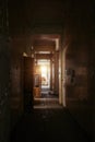 Dark and creepy corridor of old abandoned mental hospital Royalty Free Stock Photo