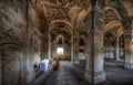 Dark creepy interior of abandoned Lutheran church