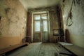 Dark Creepy Messy Room With Broken TV Set In Abandoned House