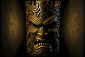 dark creepy tiki mask for rituals on black background