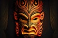 Dark creepy tiki mask for rituals on black background