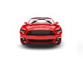 Dark crimson red modern sports muscle car - front view Royalty Free Stock Photo