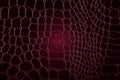 Dark crocodile skin texture in red color. Red reptile leather imitation texture to background Royalty Free Stock Photo