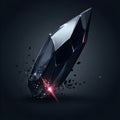Dark crystal shard with sharp, angular facets floats against a shadowy background. Royalty Free Stock Photo