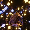 Dark cubes randomly distributed in the air, 3d rendering Royalty Free Stock Photo