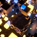 Dark cubes randomly distributed in the air, 3d rendering Royalty Free Stock Photo