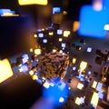 Dark cubes randomly distributed in the air, 3d rendering Royalty Free Stock Photo