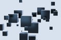 Dark cubes randomly distributed in the air, 3d rendering Royalty Free Stock Photo