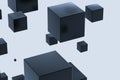 Dark cubes randomly distributed in the air, 3d rendering Royalty Free Stock Photo
