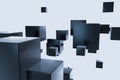 Dark cubes randomly distributed in the air, 3d rendering Royalty Free Stock Photo