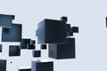 Dark cubes randomly distributed in the air, 3d rendering Royalty Free Stock Photo