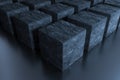Dark cubes randomly distributed in the air, 3d rendering Royalty Free Stock Photo