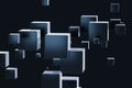 Dark cubes randomly distributed in the air, 3d rendering Royalty Free Stock Photo