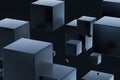 Dark cubes randomly distributed in the air, 3d rendering Royalty Free Stock Photo