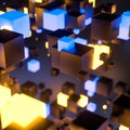 Dark cubes randomly distributed in the air, 3d rendering Royalty Free Stock Photo