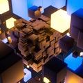 Dark cubes randomly distributed in the air, 3d rendering Royalty Free Stock Photo