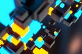Dark cubes randomly distributed in the air, 3d rendering Royalty Free Stock Photo