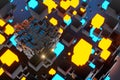Dark cubes randomly distributed in the air, 3d rendering Royalty Free Stock Photo