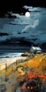 Dark Cyan Beach House Painting By Mrstr811 - Stormy Seascapes And Foreboding Landscapes