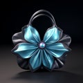 Dark Cyan 3d Purse Model With Flower: Stylized Glamour And Metallic Etherialism