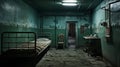 Dark Cyan Hospital Room With Dirty Walls And Lamp Royalty Free Stock Photo